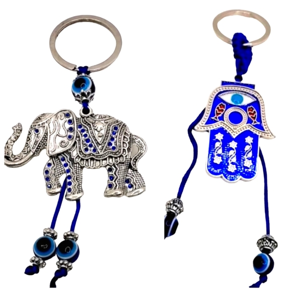 Bundle of 2 Good Luck Amulet Keychains, Elephant and Hand of Fatima Keychains - Picture 6 of 6